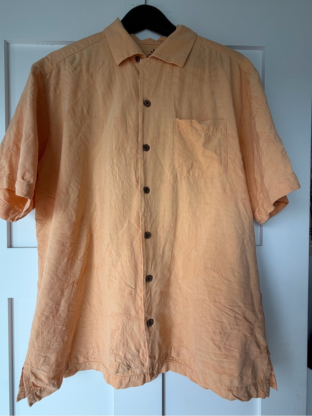 Tommy Bahama Silk Peach Short Sleeve Button-Up Shirt with Embroidered Logo